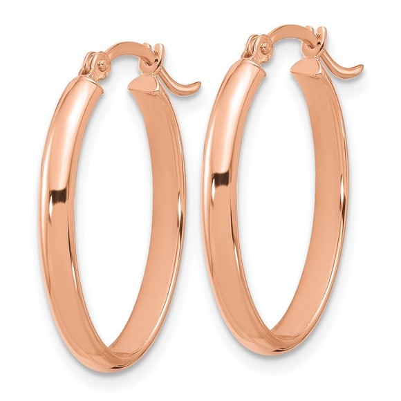 14K Rose Gold Oval Hoop Earrings - Picture 4 of 4